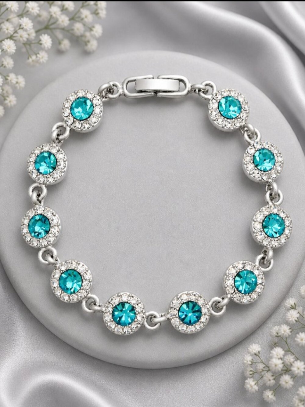 Aqua Rhinestone Crystal Bracelet/Elegant Bridesmaid Jewelry/Sparkling Minimalist